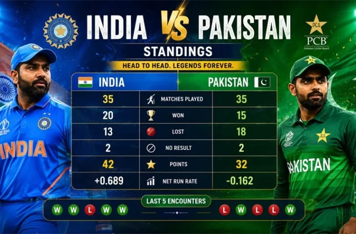 India National Cricket Team vs Pakistan National Cricket Team Standings
