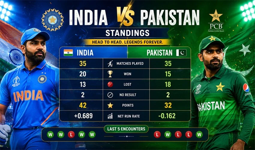 India National Cricket Team vs Pakistan National Cricket Team Standings